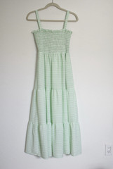 💚 Cottagecore Petal & Pup Green Gingham Smocked Tiered Midi Dress Size US 6