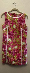 Vintage -style Lilly Pulitzer shift, size 8, pink/red/green. White satin trim