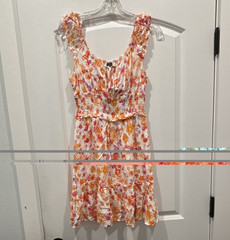 Wild Fable Floral Smocked Ruffle Mini Dress Women&rsquo;s S White Orange Pink