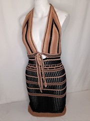 Women&rsquo;s Size S Striped Hollow-out Crochet Halter Dress Love Island Summer