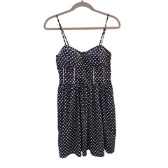 American Rag Dress Womens Large Navy Polka Dot Spaghetti Strap Pockets Summer