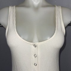 Forever 21 Ribbed Snap-Button Tank Mini Dress Womens M Ivory Swim Cover Up *READ
