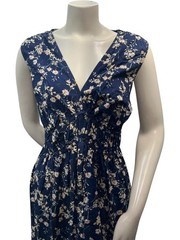 A.N.A Dress Womens Plus Size 1X Blue Floral Sleeveless Vneck Pockets