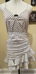 The Vintage Shop Polka Dot Satin Ruched Ruffle V-Neck Mini Dress Size S