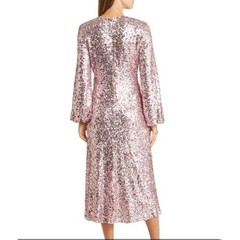 Melloday long sleeve pink sequin V-neck midi dress. Front Slit. Size XS NWOT