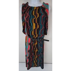 Hale Bob Womens XS Multicolor Belt Geometric Retro Hippie Boho Print Dress