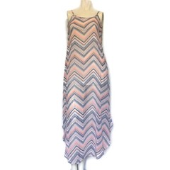 REWIND Sz XS Sheer Lined Chevron print MIDI to MAXI Dress – Pink Lavender Blue
