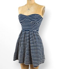 2000&rsquo;s Strapless Mini Dress Nautical Scalloped Trim Coastal Coquette Size S