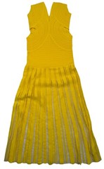 Sunfere Ribbed Pointelle Cutout Bright Yellow Maxi Dress Size S Resortwear BOHO