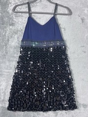 Free People Dress Womens 4 Sequin Spaghetti Strap Mini Cocktail Black Blue