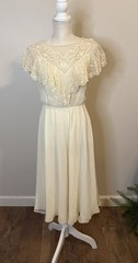 Vintage Victorian Style Cream Short Sleeve Midi Bridal Dress Sz XS