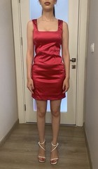 D&G Dolce & Gabbana Vintage Fuchsia Satin Mini Dress Square Neck Pink IT 36 S