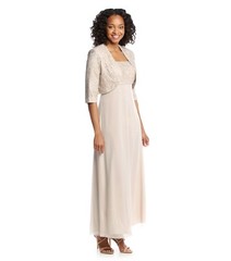 New! R&M Richards ~Size 12~ Lace Sequin 2-Piece Jacket Dress Champagne 2PC