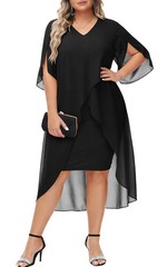 Hanna Nikole Women&rsquo;s Plus Size 16W Black Church Dress Flowy 3/4 Sleeve Midi