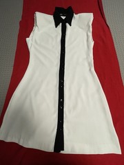 ZARA White Shirt Dress Mini Black Collar Button Front Sleeveless Workwear M