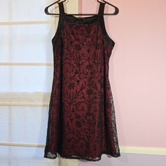 Breakin&rsquo; Loose A-Line Dress Red/Black Lace Overlay Square Neck Size 9/10