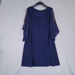 MSK Women&rsquo;s Navy Blue XL Beaded Flutter Sleeve Cowl Neck Shift Dress