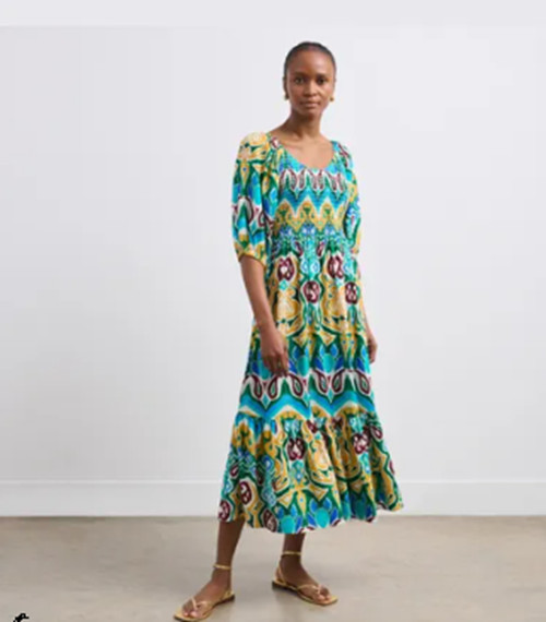Finery London Midi Dress Rosie Paisley Linen Blend Small Medium New Size S/M