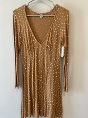 BP Nordstrom Camel Polka Dot Dress Size S NWT Long Sleeve Stretchy