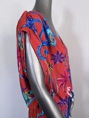 Twinset U&B Dress XL NWT Red Ocean Print V Neck Tassel Belt Resort