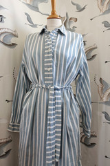 SAMSOE SAMSOE Blue/grey striped Linen blend AMARA shirt dress size L