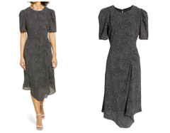 HALOGEN Nordstrom Black Polka Dot Puff Sleeve Asymmetric Work Dress LARGE 12/14