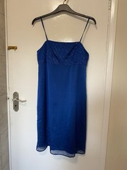 Vintage St Michael Electric Blue Beaded Chiffon Slip Dress Size 8,10,12