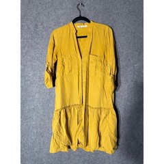 Zara Mustard Yellow Lyocell Boho Peplum Mini Shirt Dress Small 30900