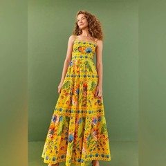 Farm Rio Yellow Summer Garden Sleeveless Maxi Dress XS NWOT