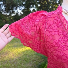 Rebecca Taylor Dress Size 8 Pink Lace Flutter Sleeves Romantic Preppy V-Neck