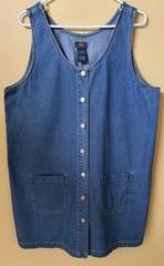 Route 66 Women&rsquo;s Blue Denim Jumper Dress Large Sleeveless Button Front Pockets