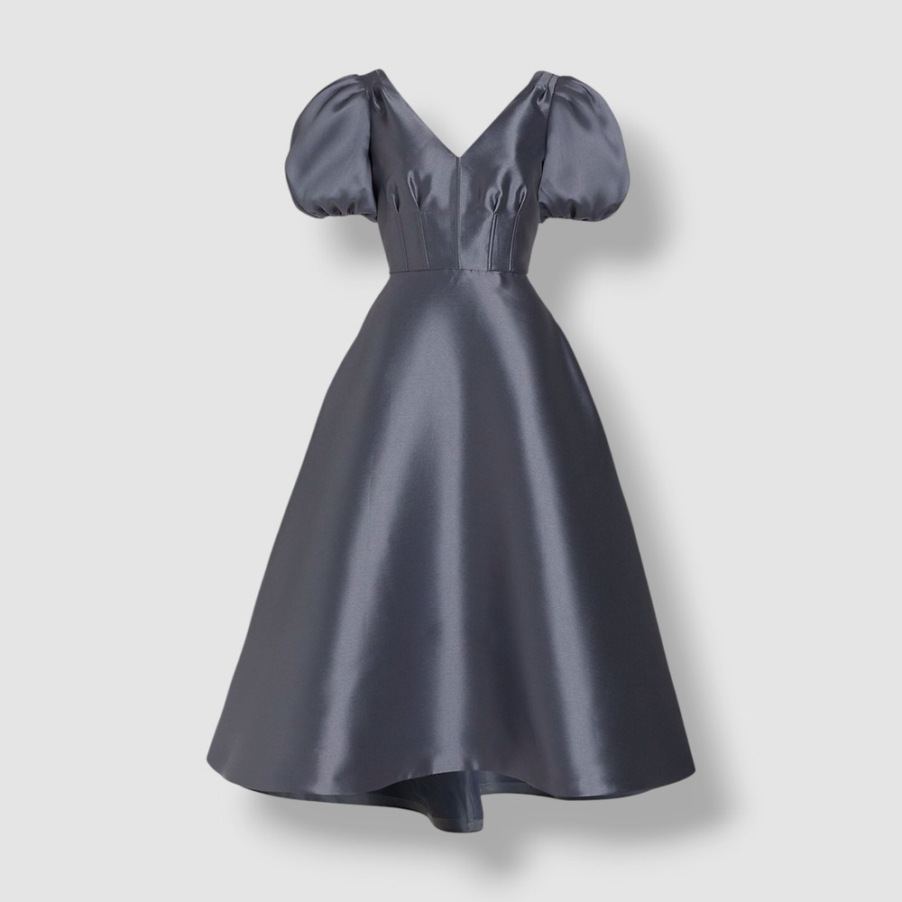 Amsale Women&rsquo;s Blue Mikado Puff-Sleeve A-line Dress Size 4