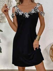 Floral Applique V Neck Cold Shoulder Dress – Black – Size XXL/18 – RRP £17.99