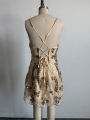 NWOT For Love & Lemons Gold Sequin “Opal” Mini Rhinestone Dress Sz Medium