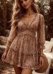 Venus Tiered Mini Dress 6/8/M Ruffle Prairie Cottagecore Boho Babydoll Peasant