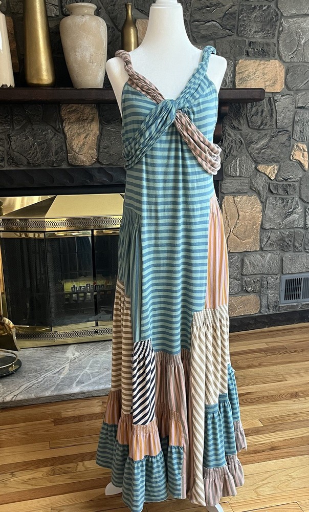 Marc Jacobs limited Edition Multicolor Striped Maxi Dress Sleeveless Ruffle Stra