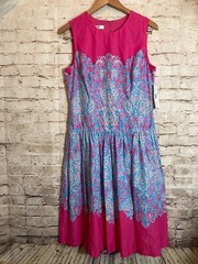 Evan Picone Midi Dress Womens 10 Spring Paisley Fit & Flare Pockets Pink Flowy