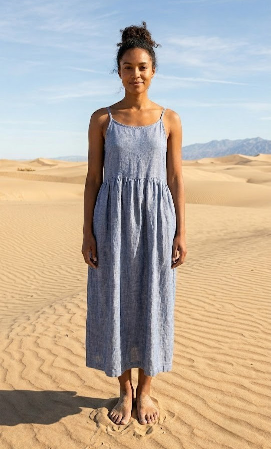 NWT CP Shades Hazel in Chambray Blue Cotton Lightweight Maxi Tank Dress L