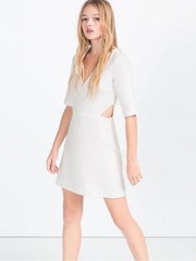 Zara Cream Cut-Out V-Neck Dress