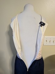 IZ Buyer Pink Lace lace Over White Halter With Navy Flowy Skirt