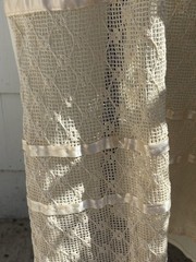 Vtg Ivory Taupe Oaxaca Mexican Hand Embroidered L/XL Dress Floral Lace Wedding