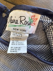 Sz 8 1980s 80s 90s Olivia Rose Navy Blue White Micro Plaid Check Midi Dress