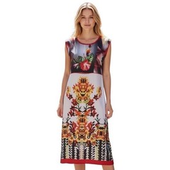 Artistic Multicolor Custom Jeweled Floral Women&rsquo;s Orchids Side Slits Dress