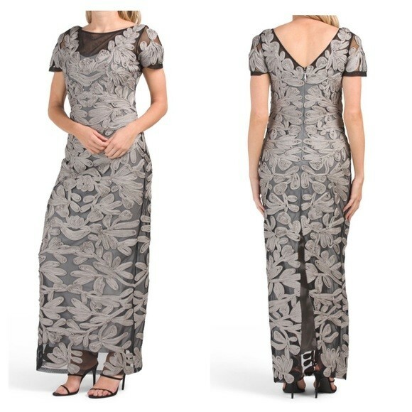 JS Collection Illusion Soutach Gown Size 10 Gunmetal Special Occasion Evening