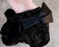 Vtg 80s Scarlett Nite Black Puff Sleeve Gold Glitter Floral Big Bow Dress Sz 5