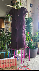 SLNY Purple Solid Tiered V-Neck Flutter Sleeve Chiffon Midi Dress Size 16