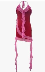 * Shein Fushia / Pink Polyester/Elastine Dress Size XS Knit Halter Neck Ruffles