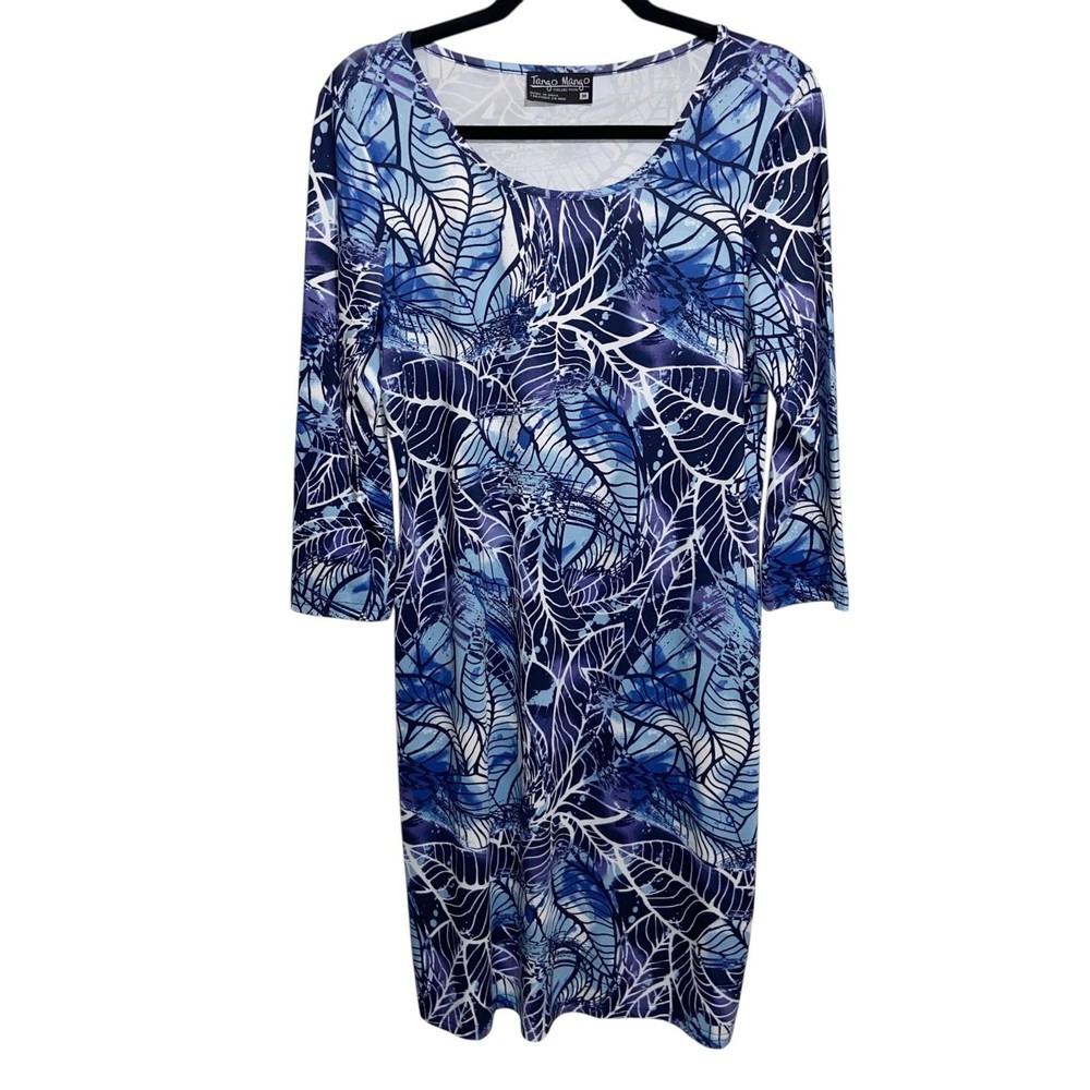 Tango Mango Dress Womens Medium Stretch Floral Leaf Print Tropical Resortwear