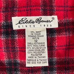 Vintage Eddie Bauer Button Front Shift Dress Womens 12P Red Plaid Wool Nylon