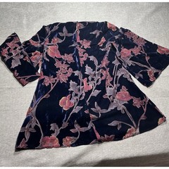 California Moonrise Navy Blue Floral Velvet Bell Sleeve Mini Dress Womens Medium